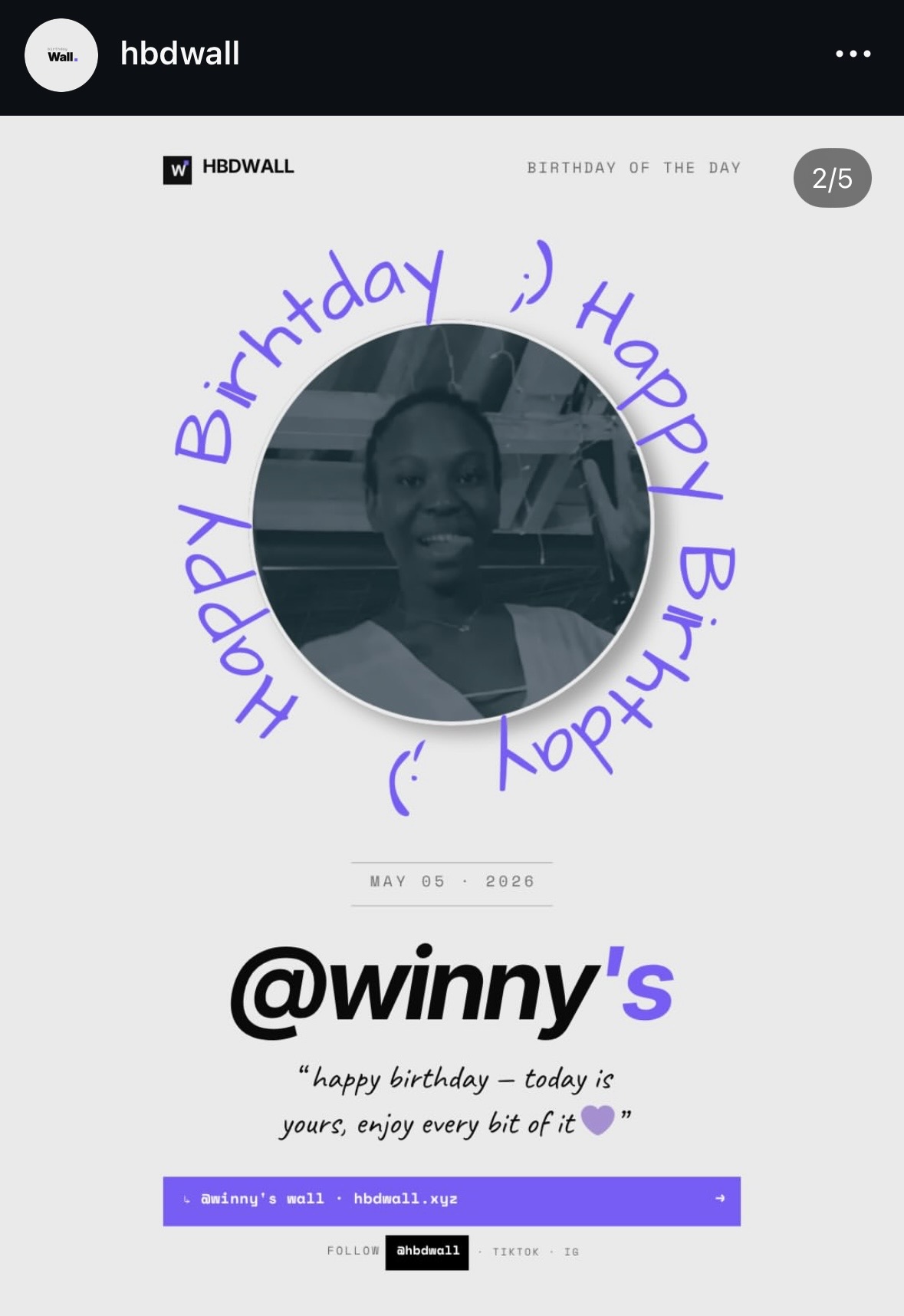 Post Instagram HBDWall — profil mis en avant