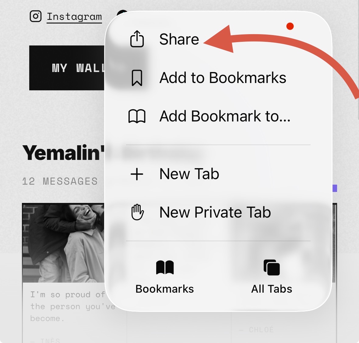 1. Bouton Partager dans Safari